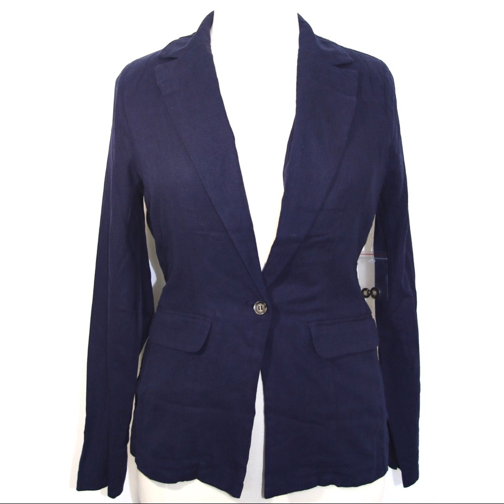 Perch Navy plus size office  linen blazer